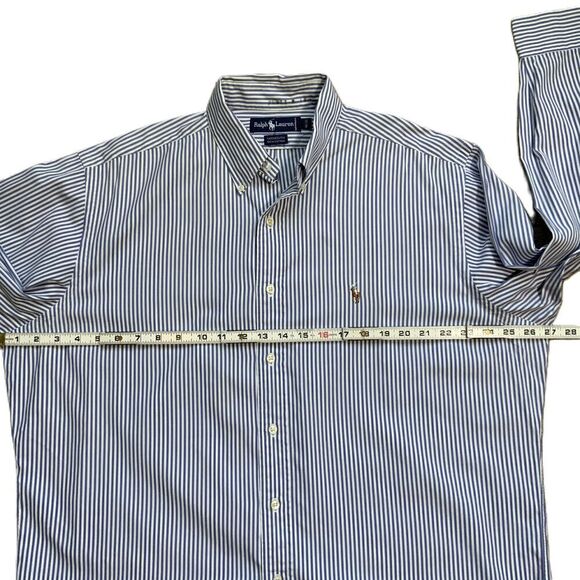 Ralph Lauren Mens Blue Striped Long Sleeve Button Down Dress Shirt 16 1/2-33 - Picture 7 of 10